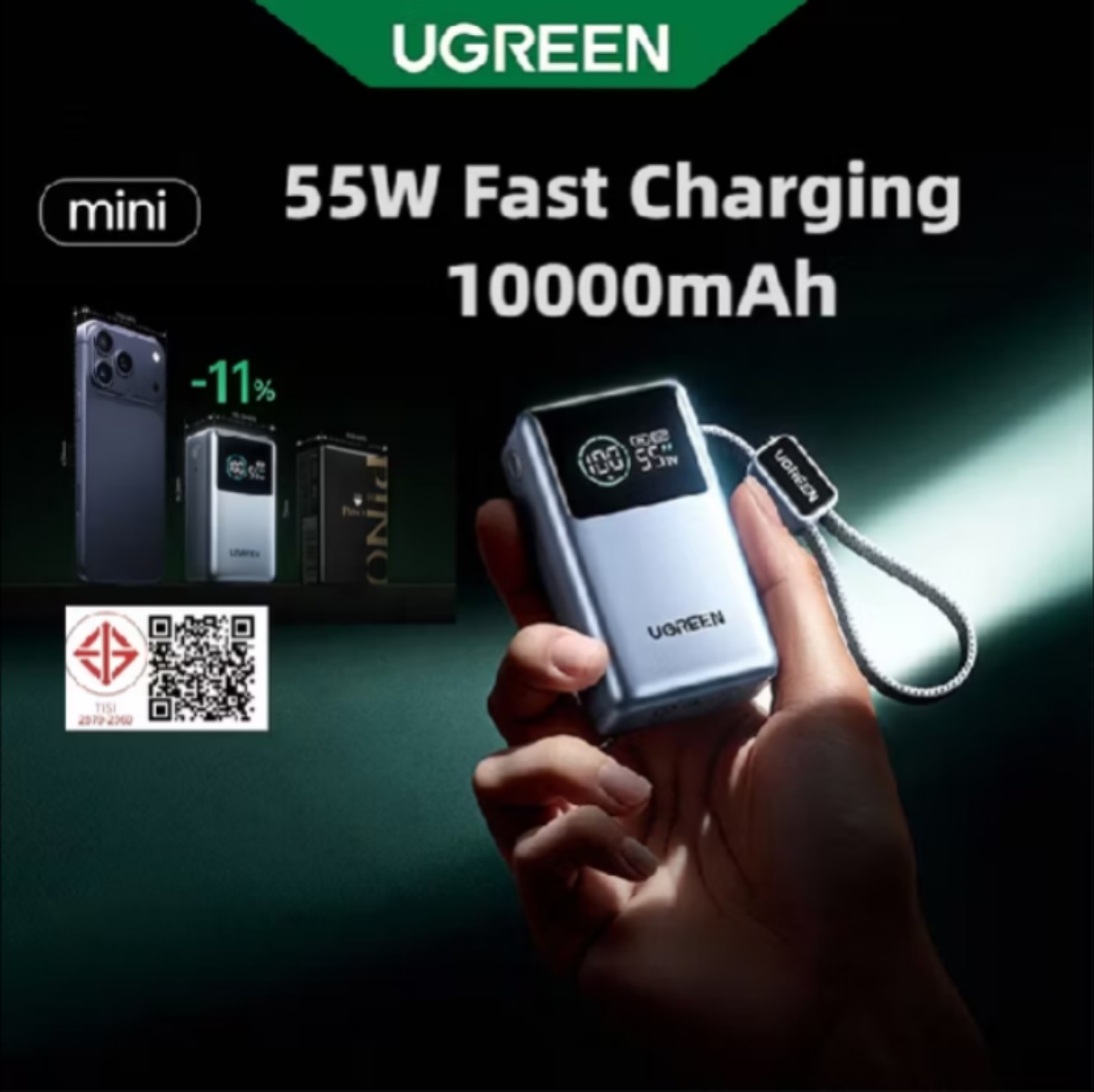 UGREEN Nexode Power Bank 10000mAh 55W Built-in USB-C Cable